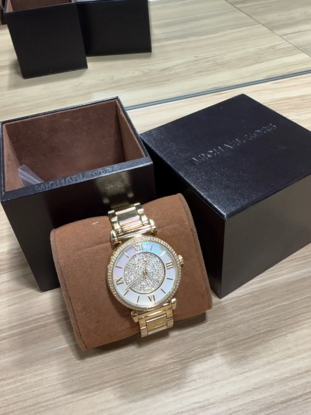 Michael Kors Gold-Tone Crystal Mother-of-Pearl Dial Women's Watch